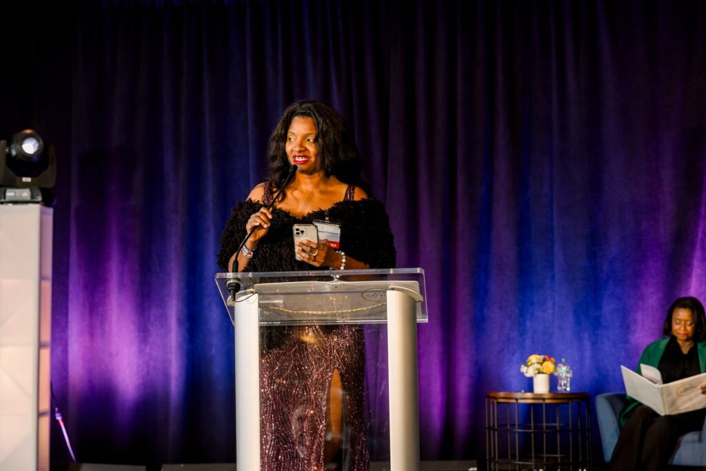 Kimeka Campbell gives a speech at the Catalyst Awards